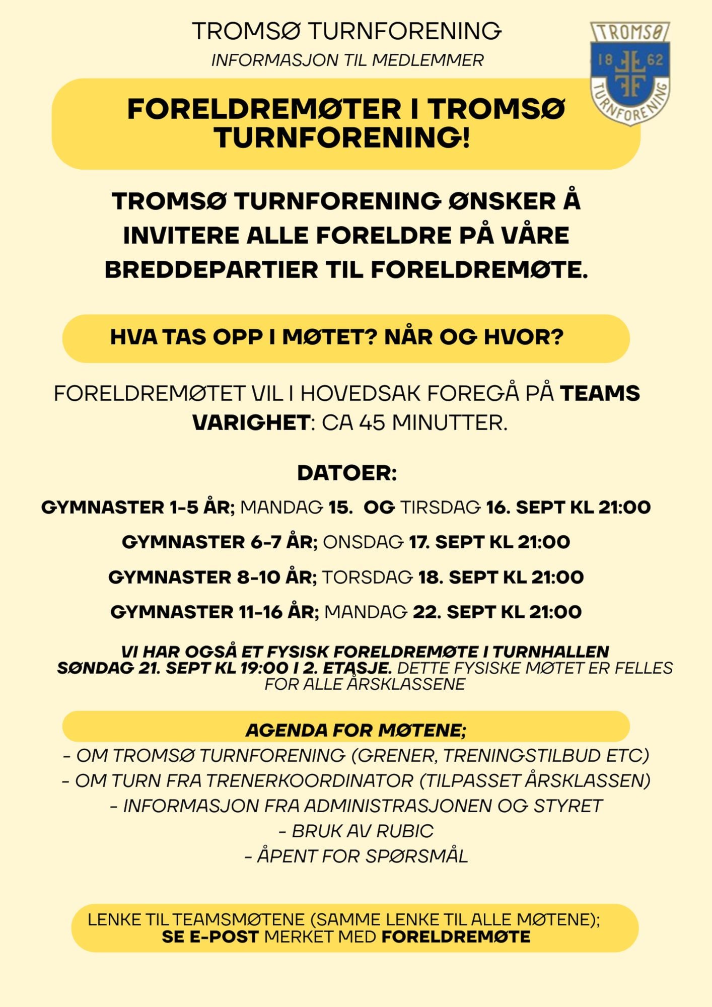 INVITASJON FORELDREMØTER BREDDE TURN